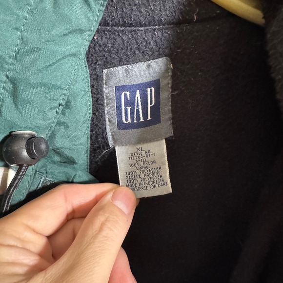 Vintage GAP Blue Square Men's XL Green Parka Winter Jacket Hooded Lined Full Zip - Picture 2 of 6